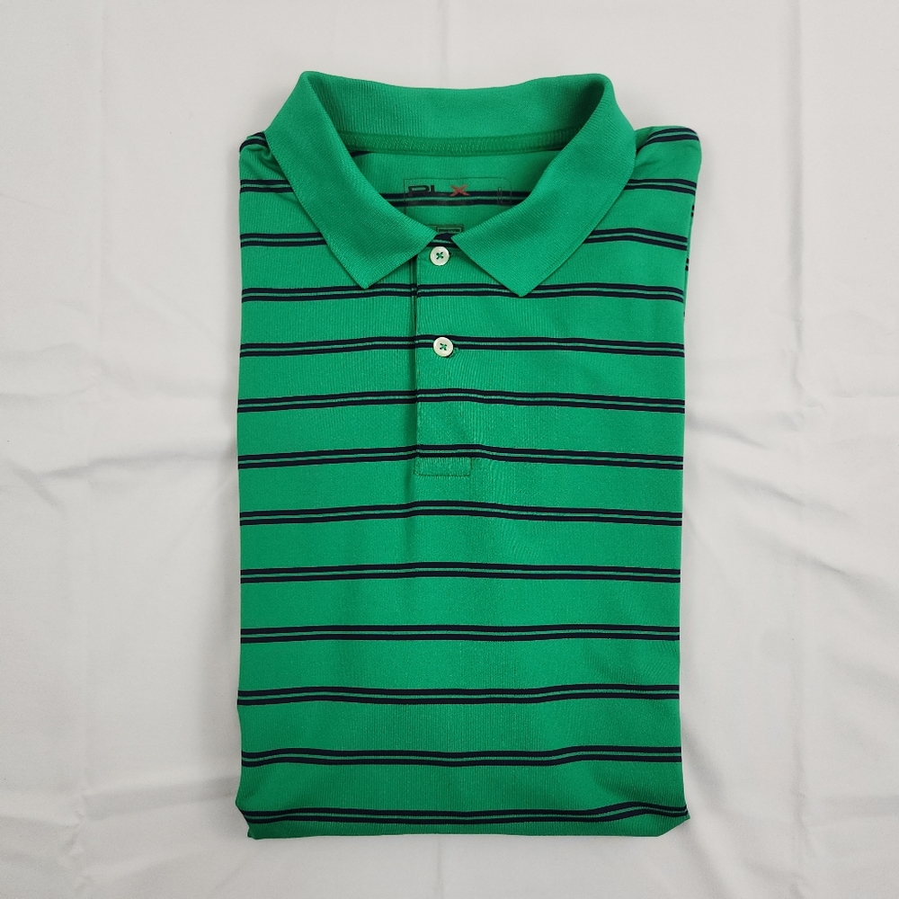 Ralph Lauren RLX Polo Shirt Mens Large Green Short Sleeve Striped Nylon Stretch